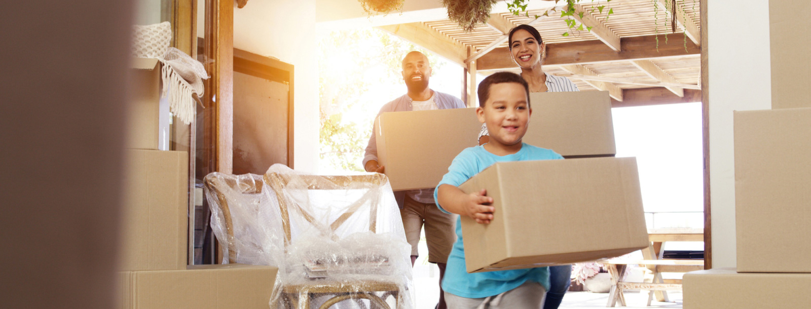 family moving boxes